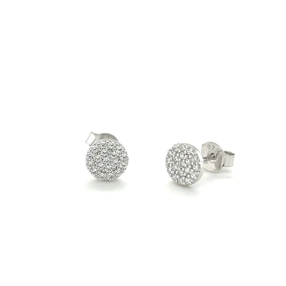 Sterling Silver Cubic Zirconia Disc Stud Earrings