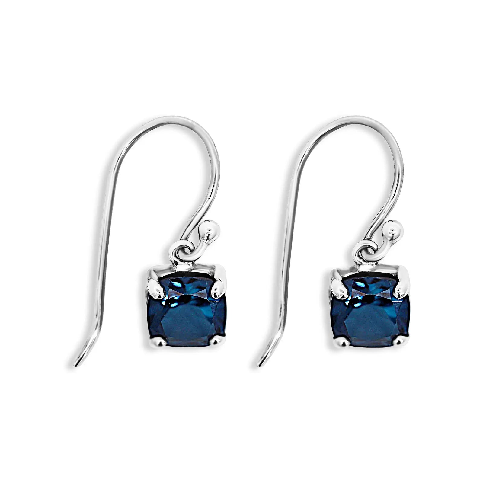 Sterling Silver Cushion Cut London Blue Topaz Drop Earrings