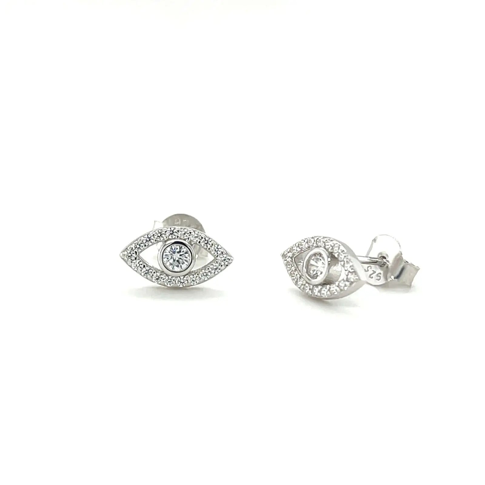 Sterling Silver Cz Evil Eye Stud Earrings