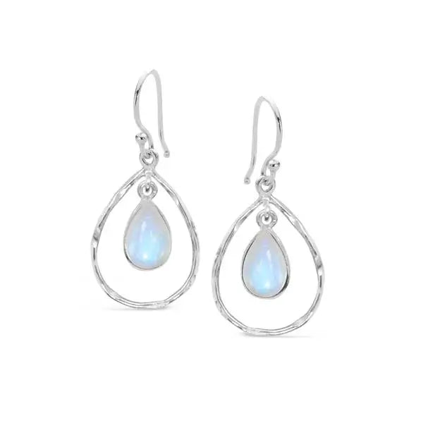 Sterling Silver Double Pear Shape Moonstone Drop Earring With Beaten Finish