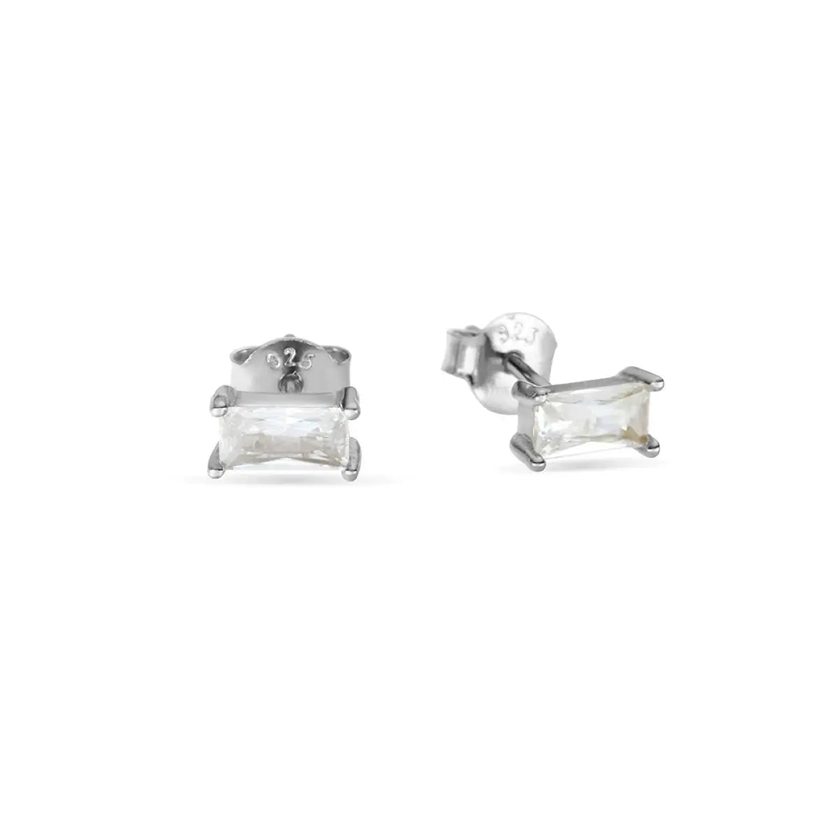 Sterling Silver Emerald Cut Stud Earrings With Cz Stone