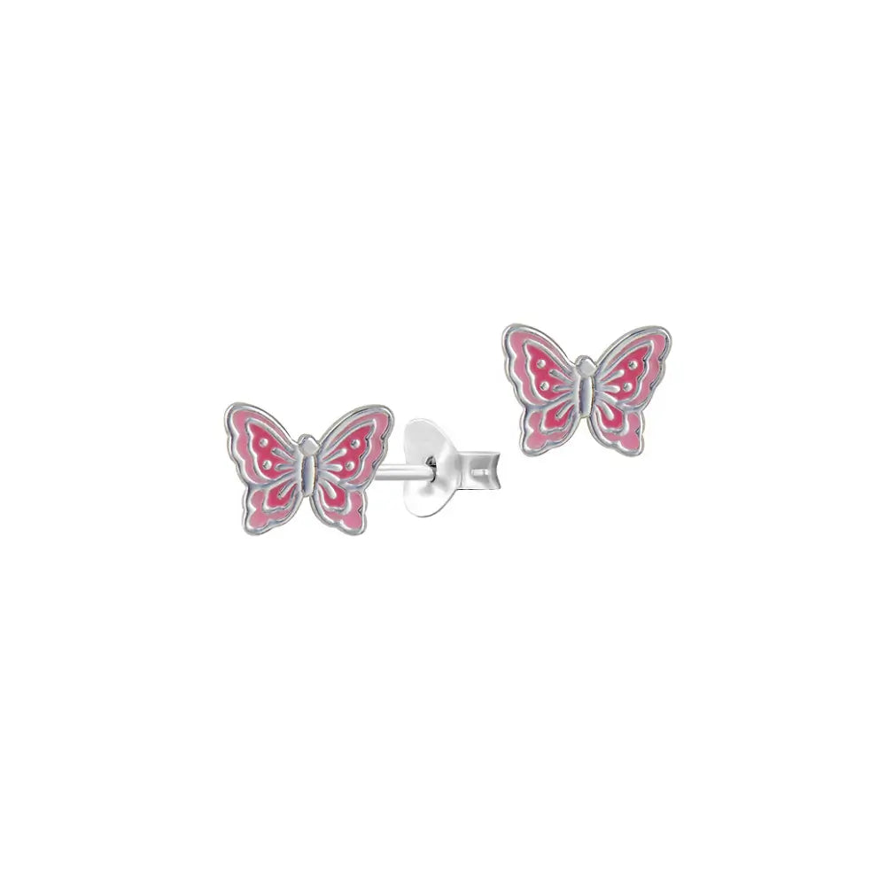 Sterling Silver Enamel Pink Butterfly Earrings