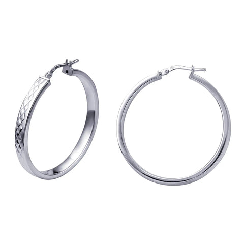 Sterling Silver Faceted Hoop Earrings