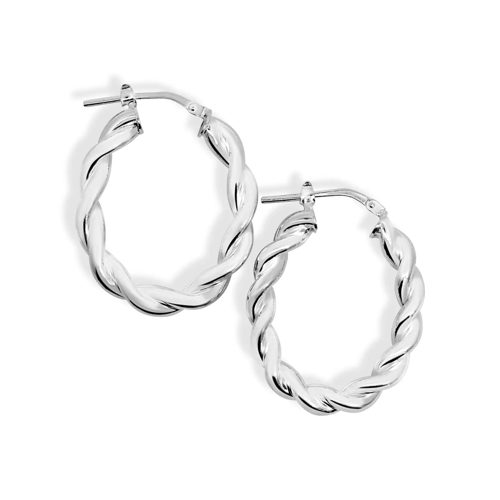 Sterling Silver Fancy Oval Twist Hoop Earrings