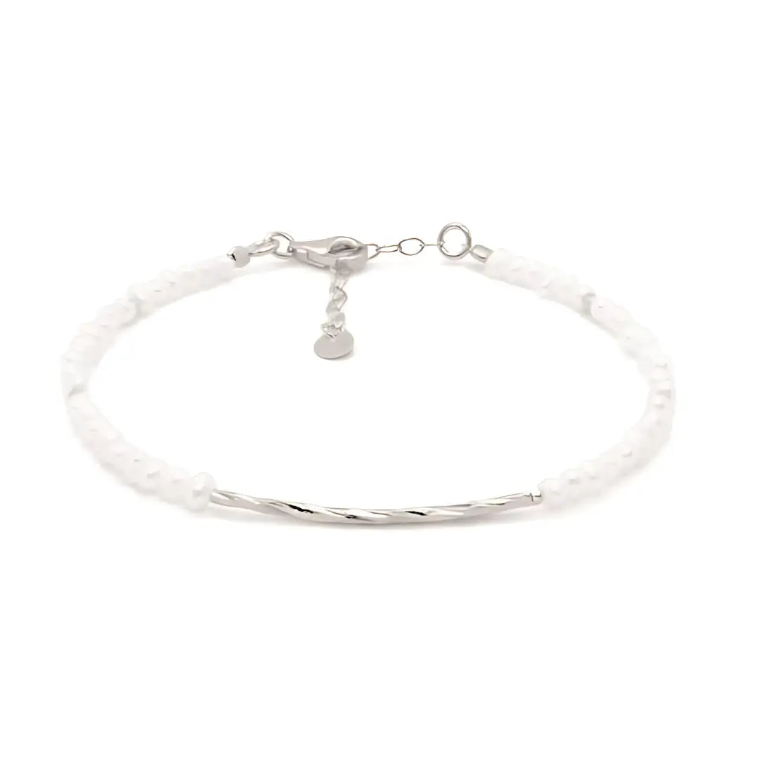 Sterling Silver Freshwater Pearl Bracelet With Silver Twist Bar