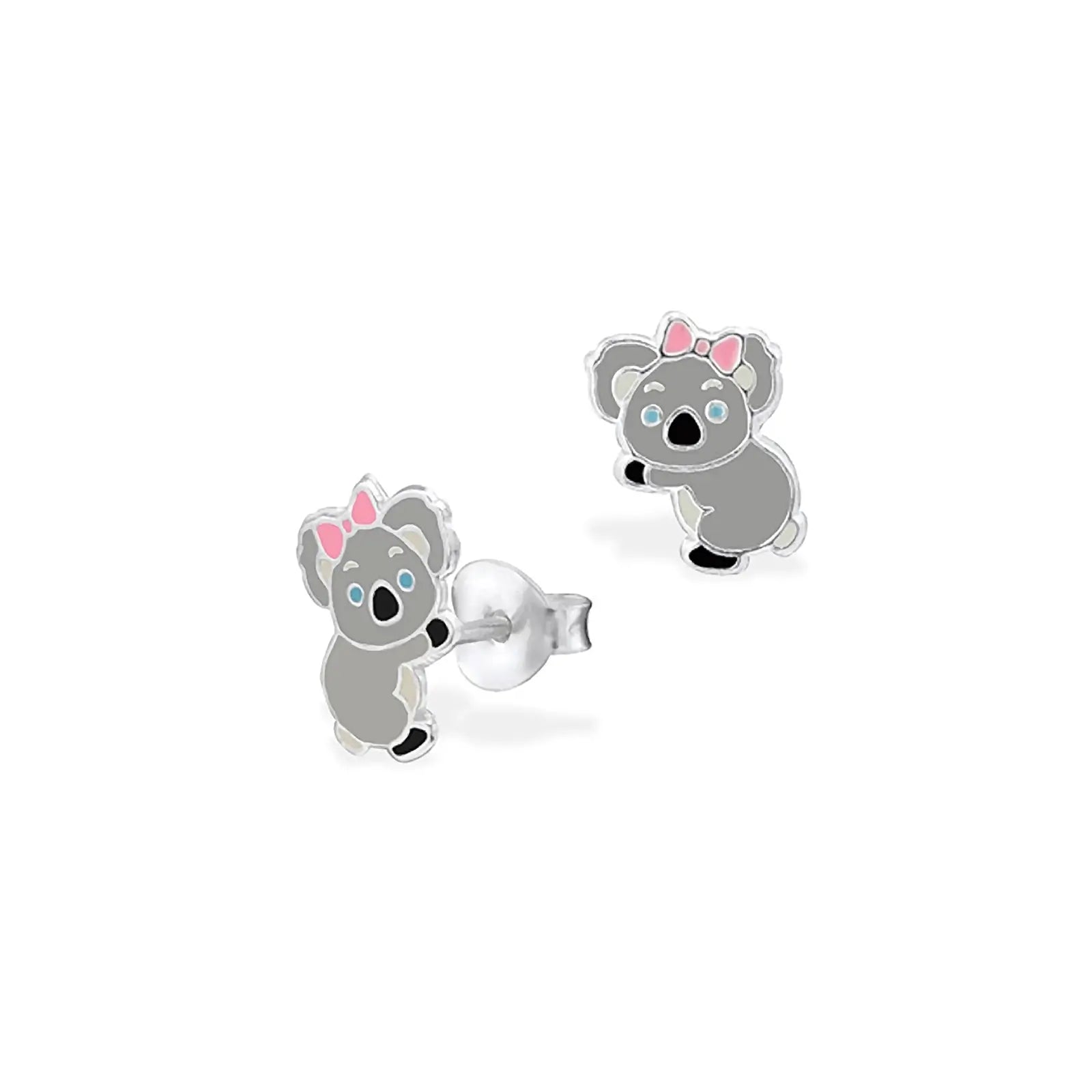 Sterling Silver Grey Enamel Koala Stud Earrings