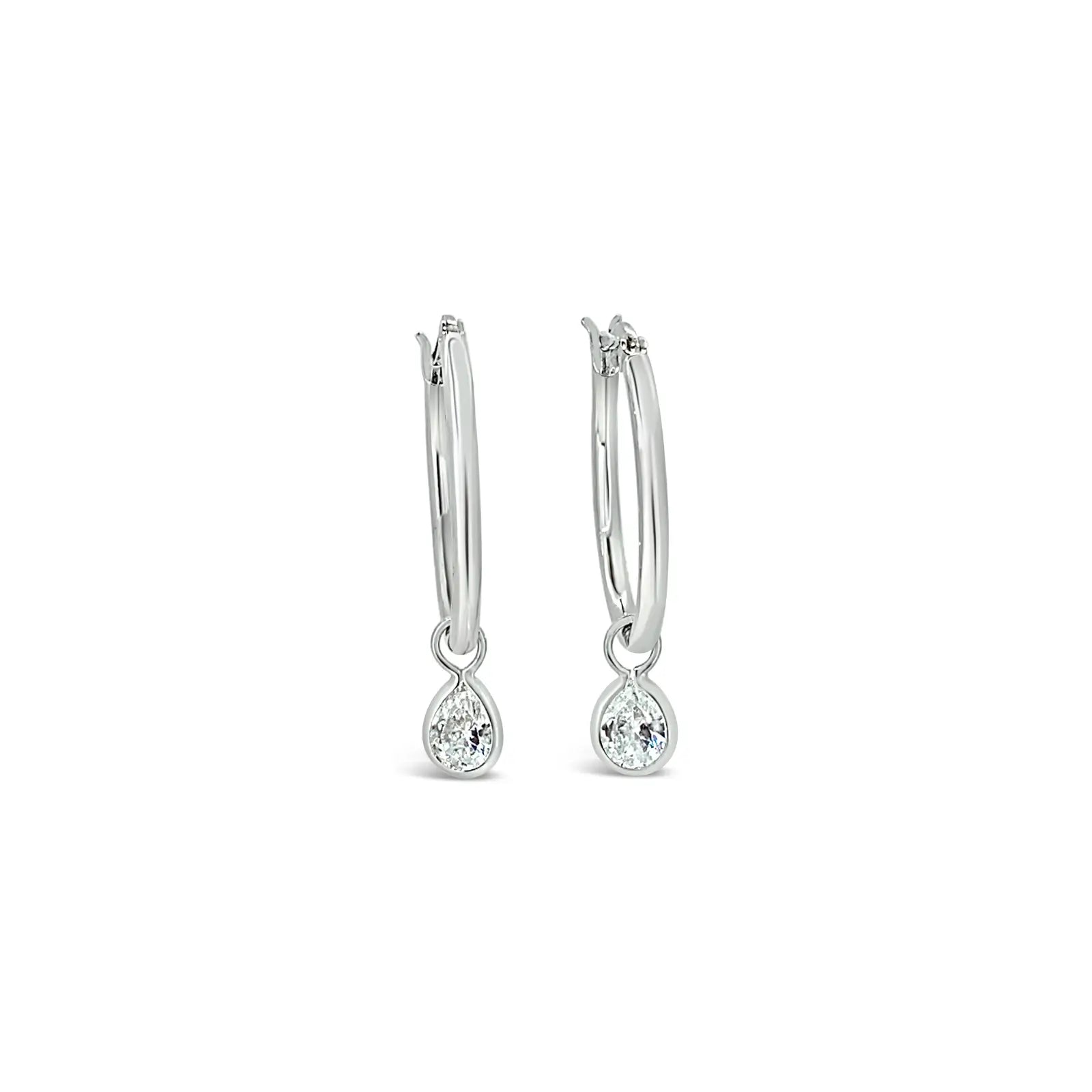 Sterling Silver Hoop Earring With Oval CZ Drop