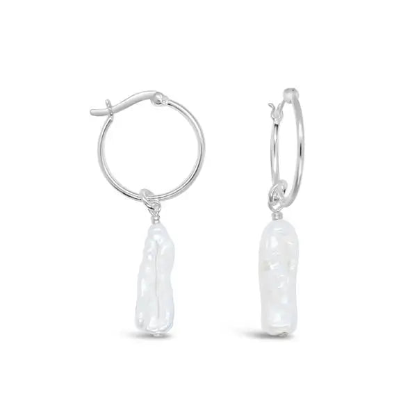 Sterling Silver Hoop Earrings With Freshwater Baroque Pearl