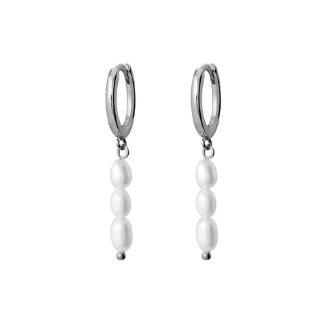 Sterling Silver Huggie Earrings With 3 Freshwater Pearl Drop