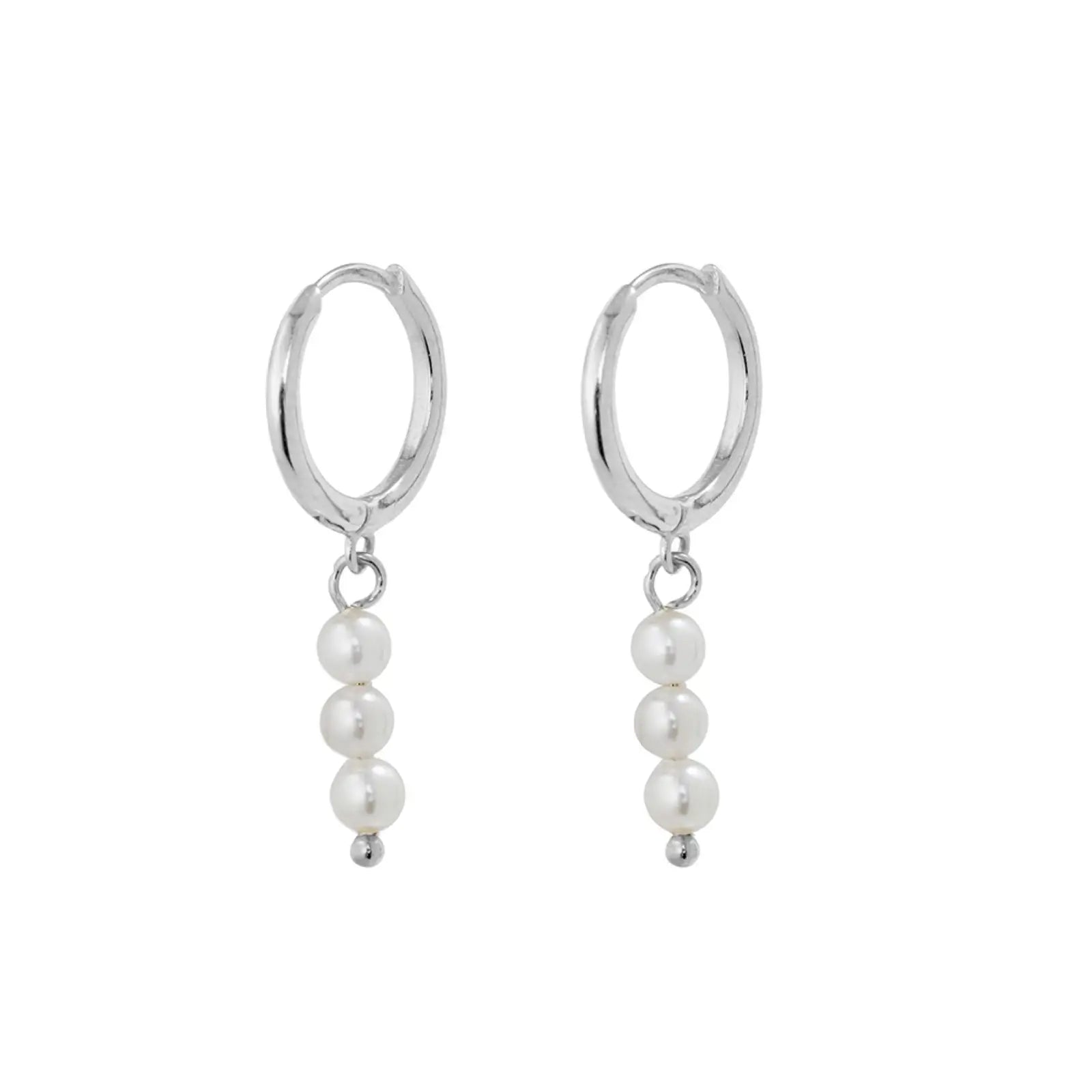 Sterling Silver Huggie Earrings With 3 Single Pearl Drop