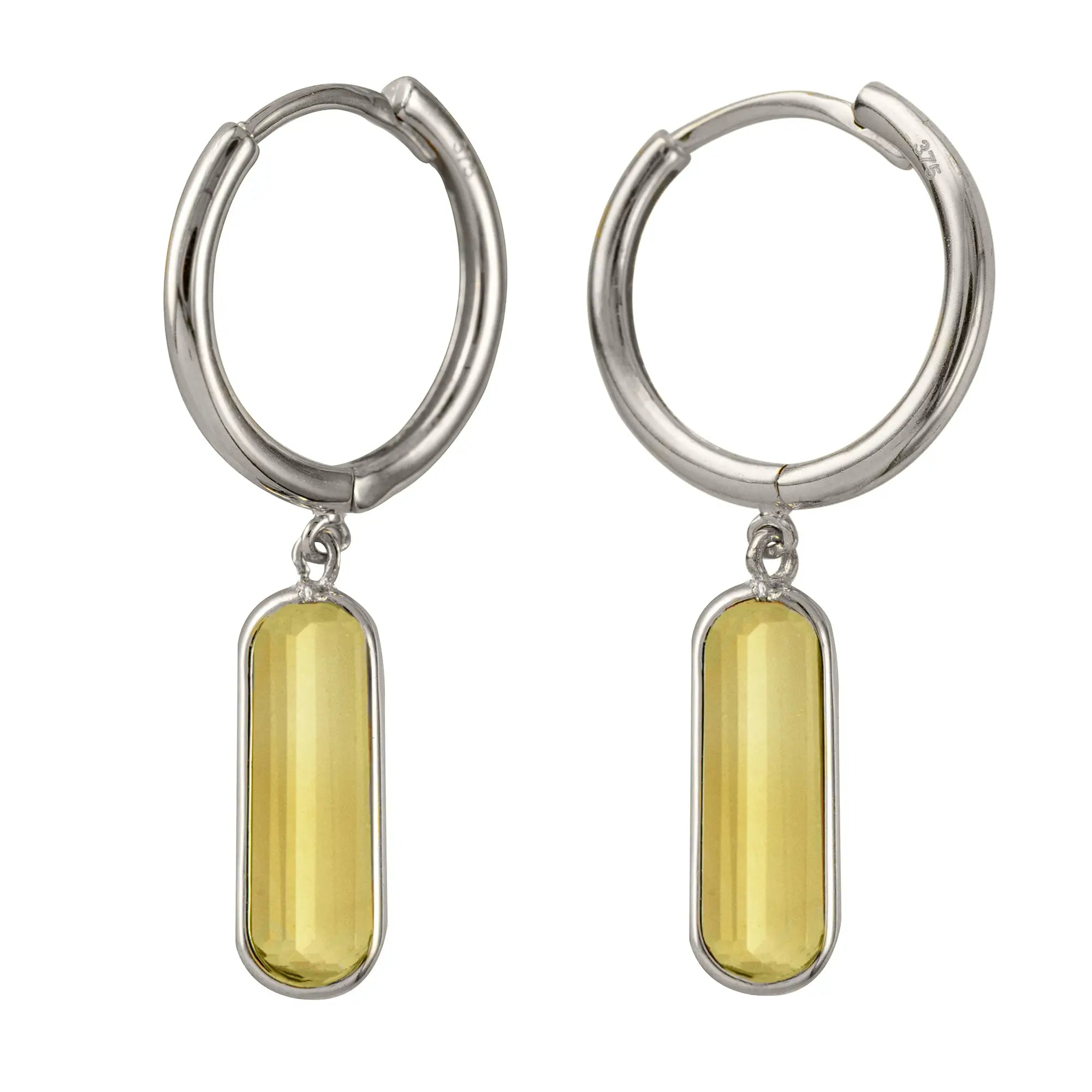 Sterling Silver  Huggie Earrings With Oval Bezel Set Citrine