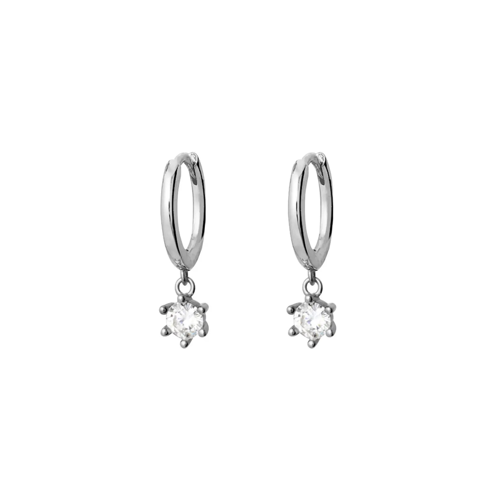 Sterling Silver Huggie With 6 Claw Set Round Cz Drop