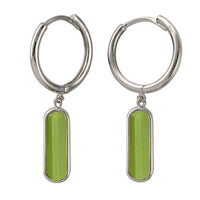Sterling Silver Huggies With Oval Bezel Set Green Amethyst