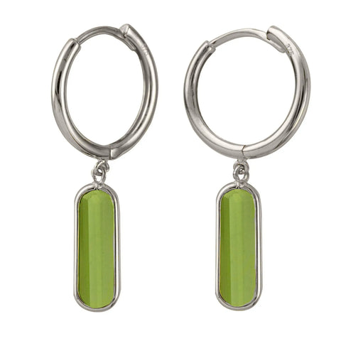 Sterling Silver Huggies With Oval Bezel Set Green Amethyst