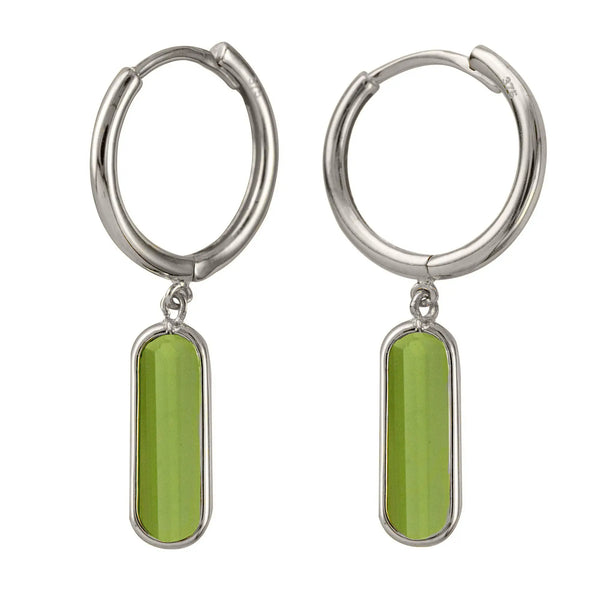 Sterling Silver Huggies With Oval Bezel Set Green Amethyst
