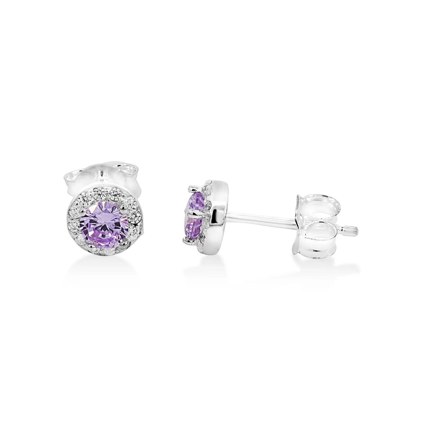 Sterling Silver Lavender CZ With Halo Earrings