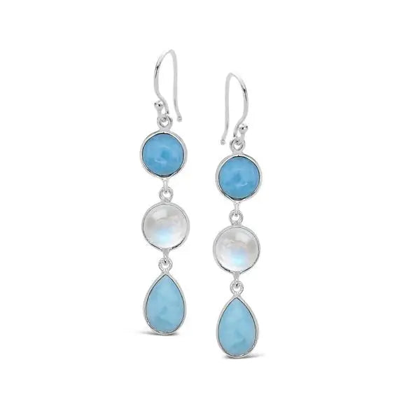 Sterling Silver Moonstone And Larimar Drop Earrings