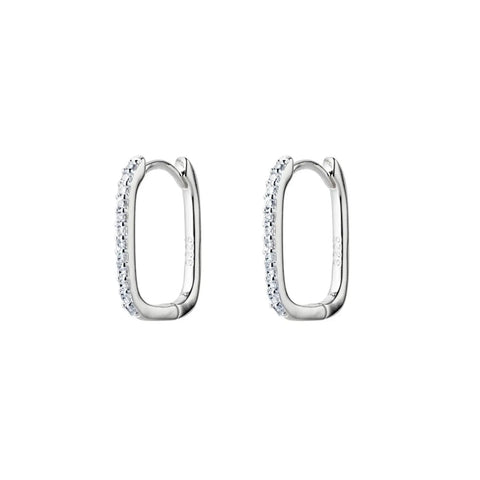 Sterling Silver Oblong Cz Hoop Earring