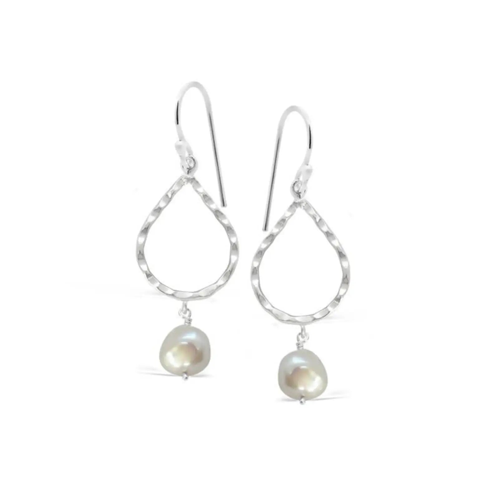 Sterling Silver Open Tear Drop & Freshwater Pearl Earrings