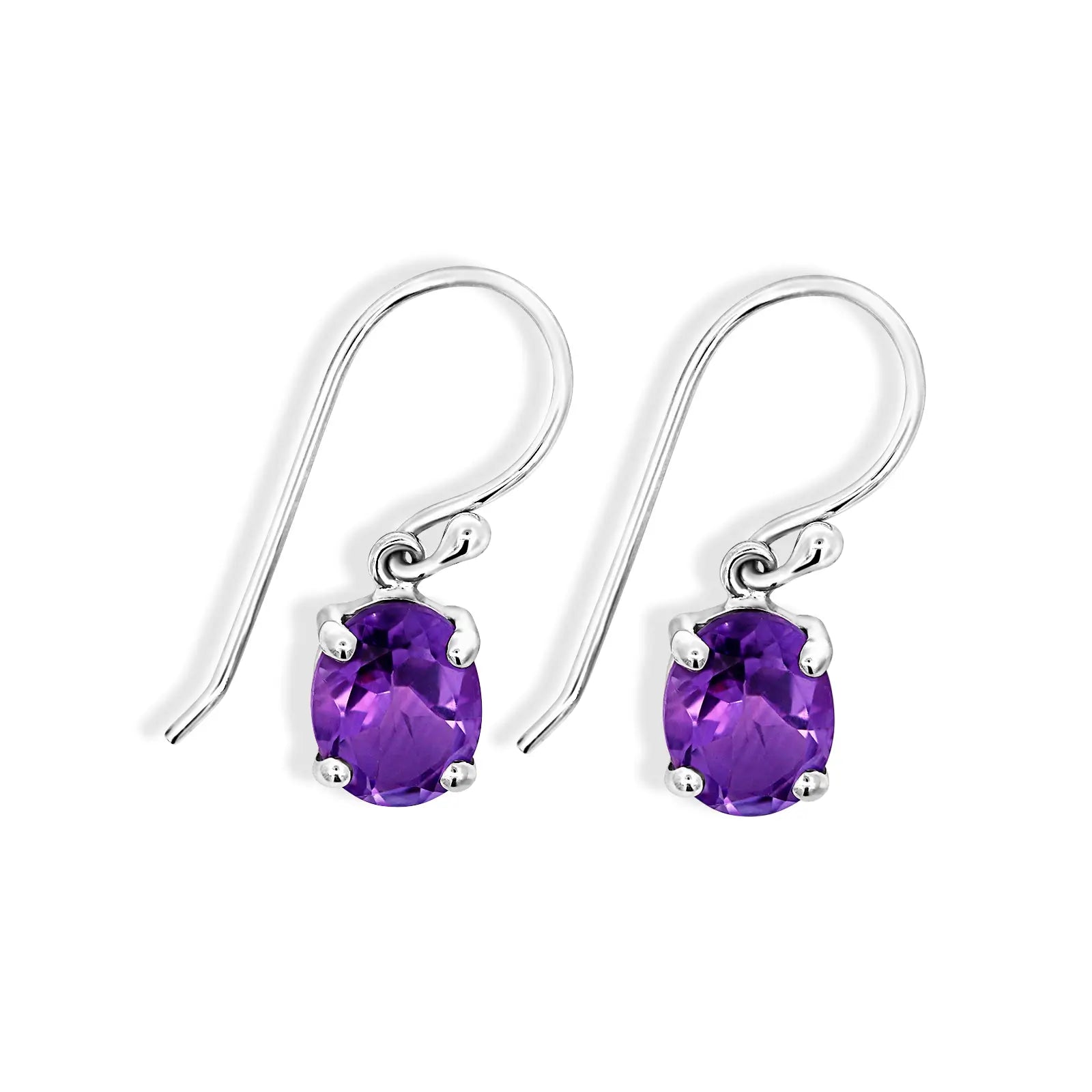 Sterling Silver Oval Amethyst Drop Earrimgs