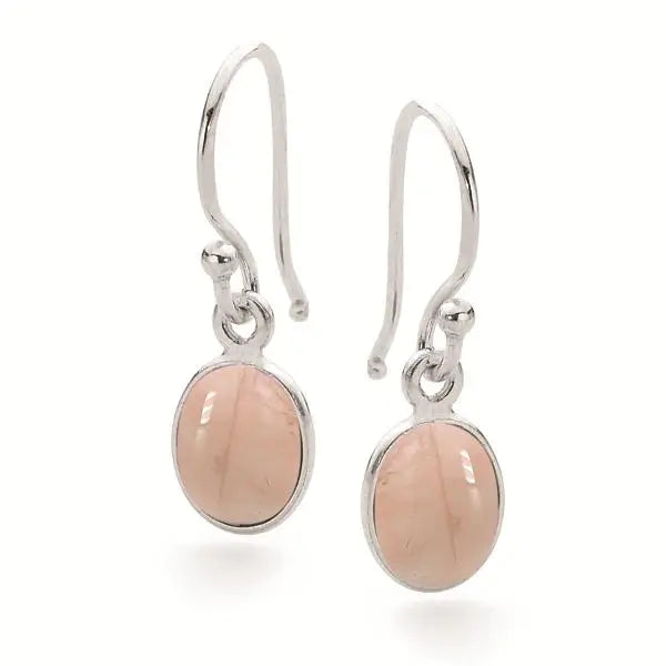 Sterling Silver Oval Bezel Set Rose Quartz Drop Earrings