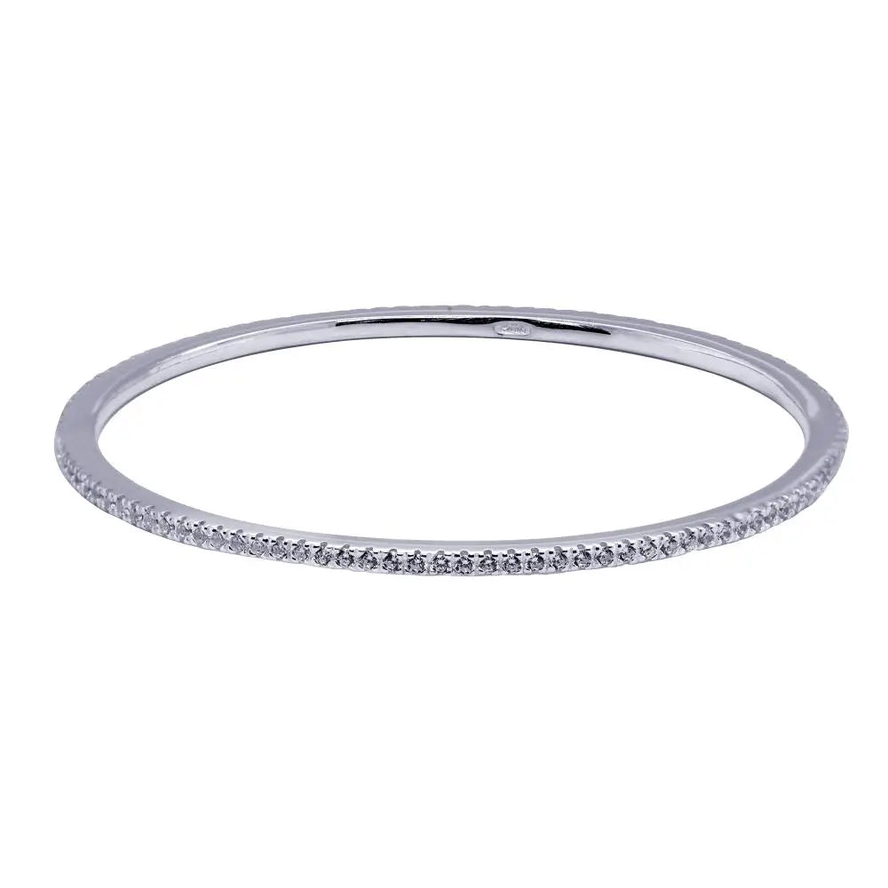 Sterling Silver Oval Cubic Zirconia Solid Bangle