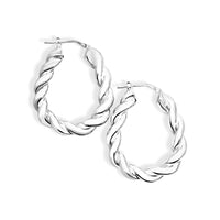 Sterling Silver Oval Fancy Heavy Twist Hoop Earrings