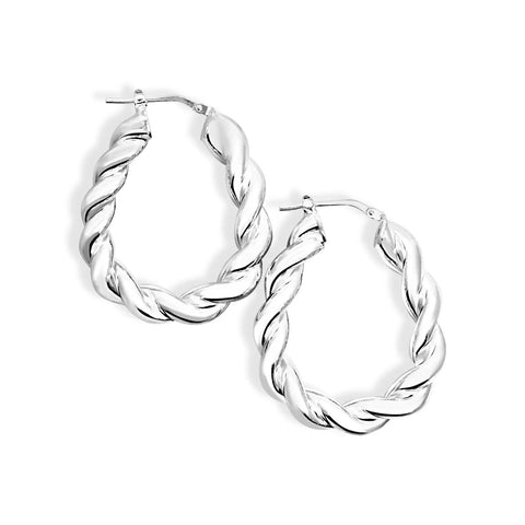 Sterling Silver Oval Fancy Heavy Twist Hoop Earrings
