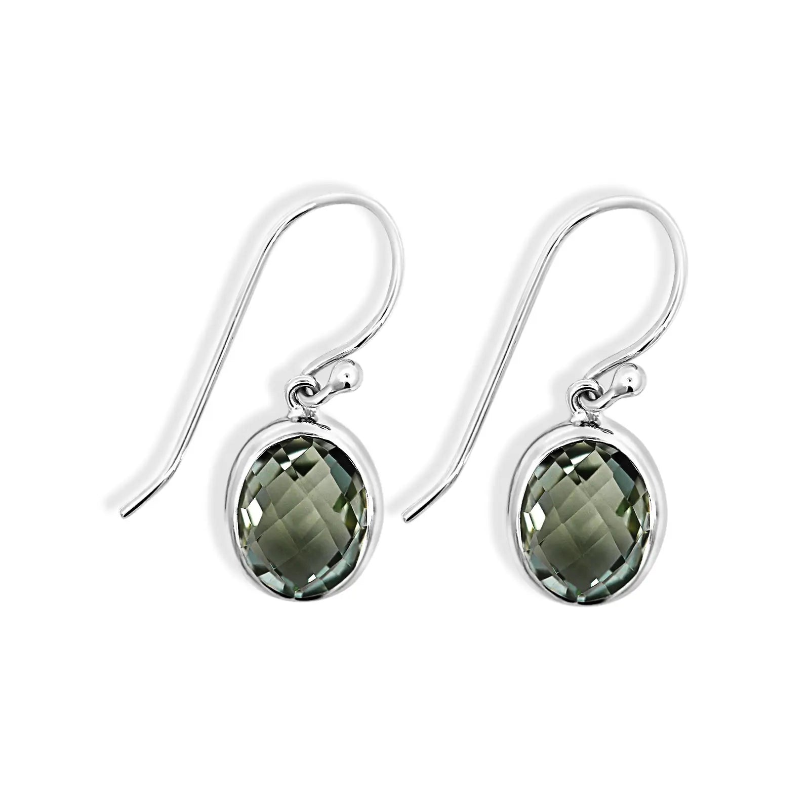 Sterling Silver Oval Green Amethyst Drop Earrings