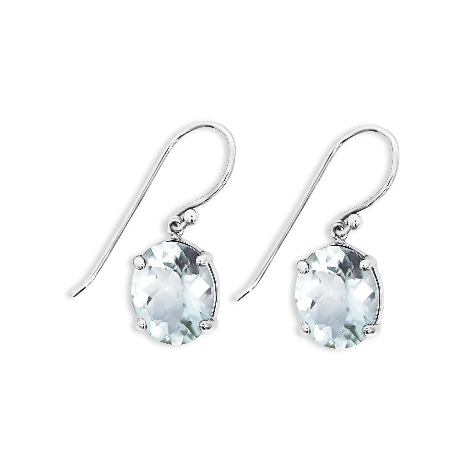 Sterling Silver Oval Green Amethyst Drop Earrings