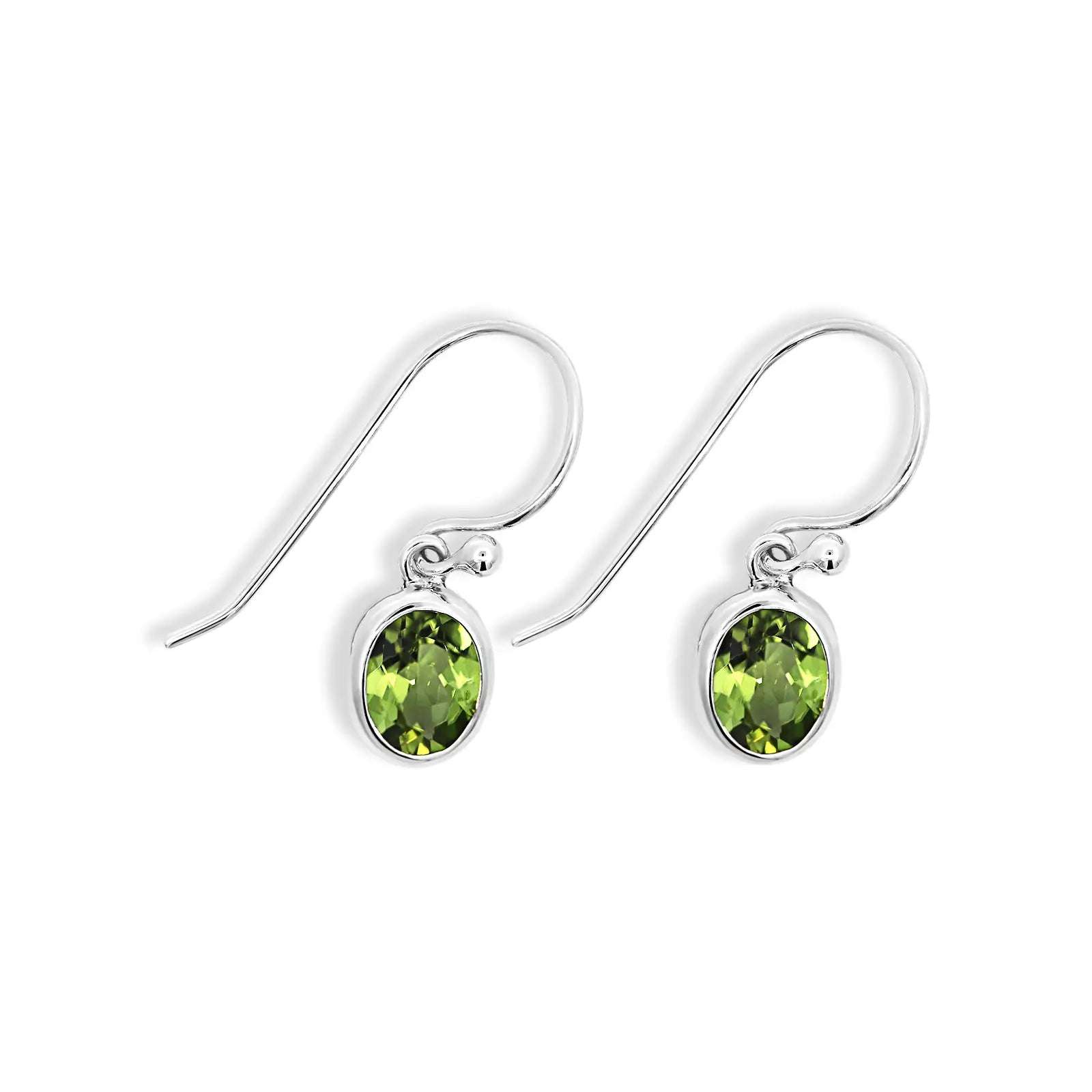 Sterling Silver Oval Peridot Bezel Set Drop Earrings