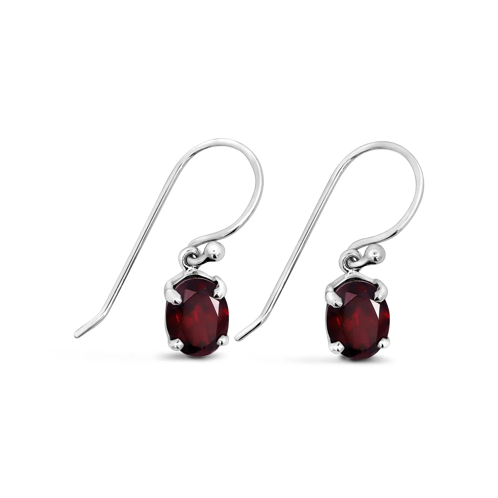 Sterling Silver Oval Rhodolite Garnet Claw Set Drop Earring