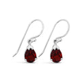 Sterling Silver Pear Shape Garnet Claw Set Drop Earring