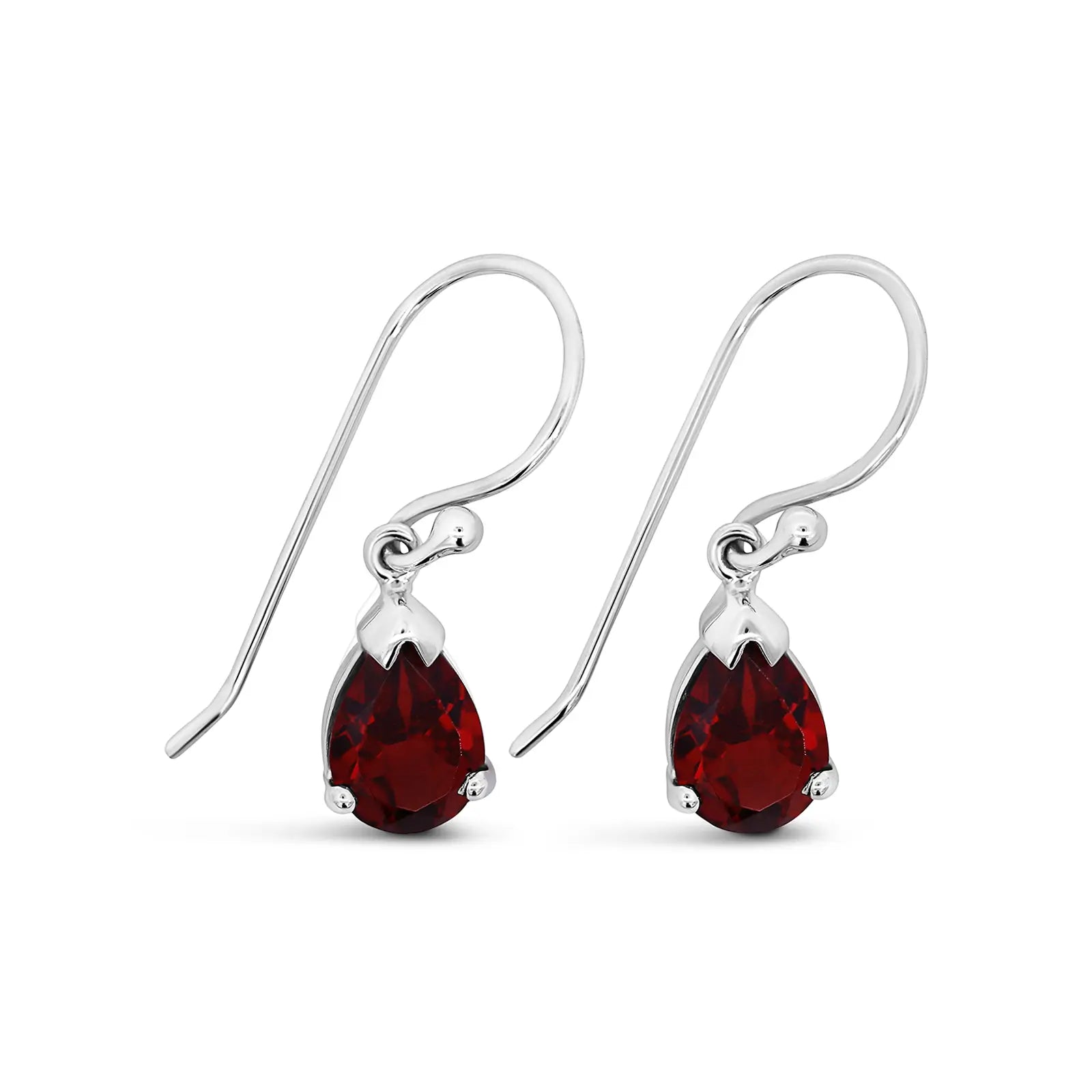 Sterling Silver Pear Shape Garnet Claw Set Drop Earring