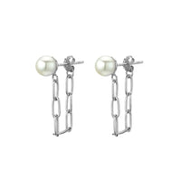 Sterling Silver Pearl Stud Earrings With Open Link Chain