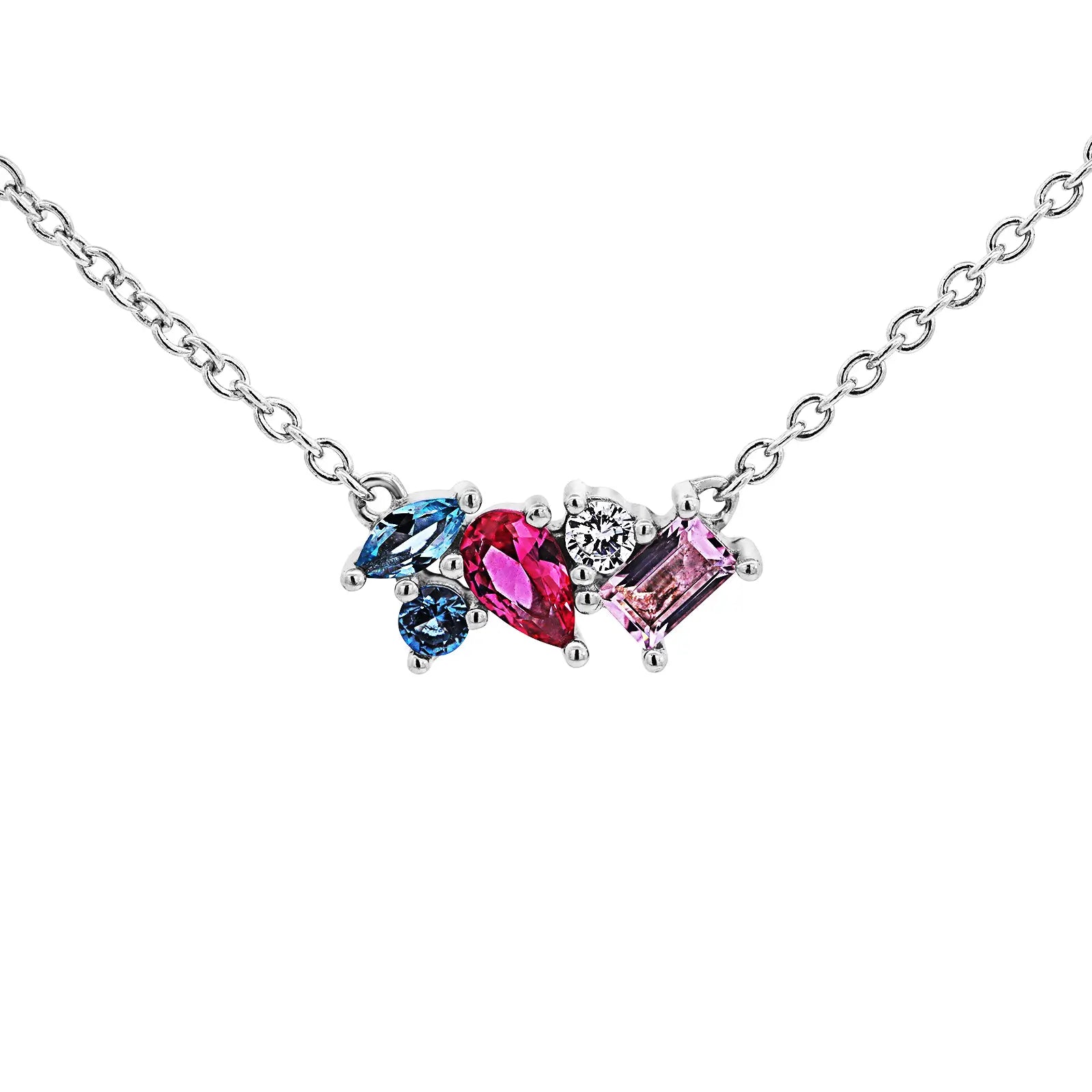 Sterling Silver Pink, White & Blue Cubic Zirconia Bundle