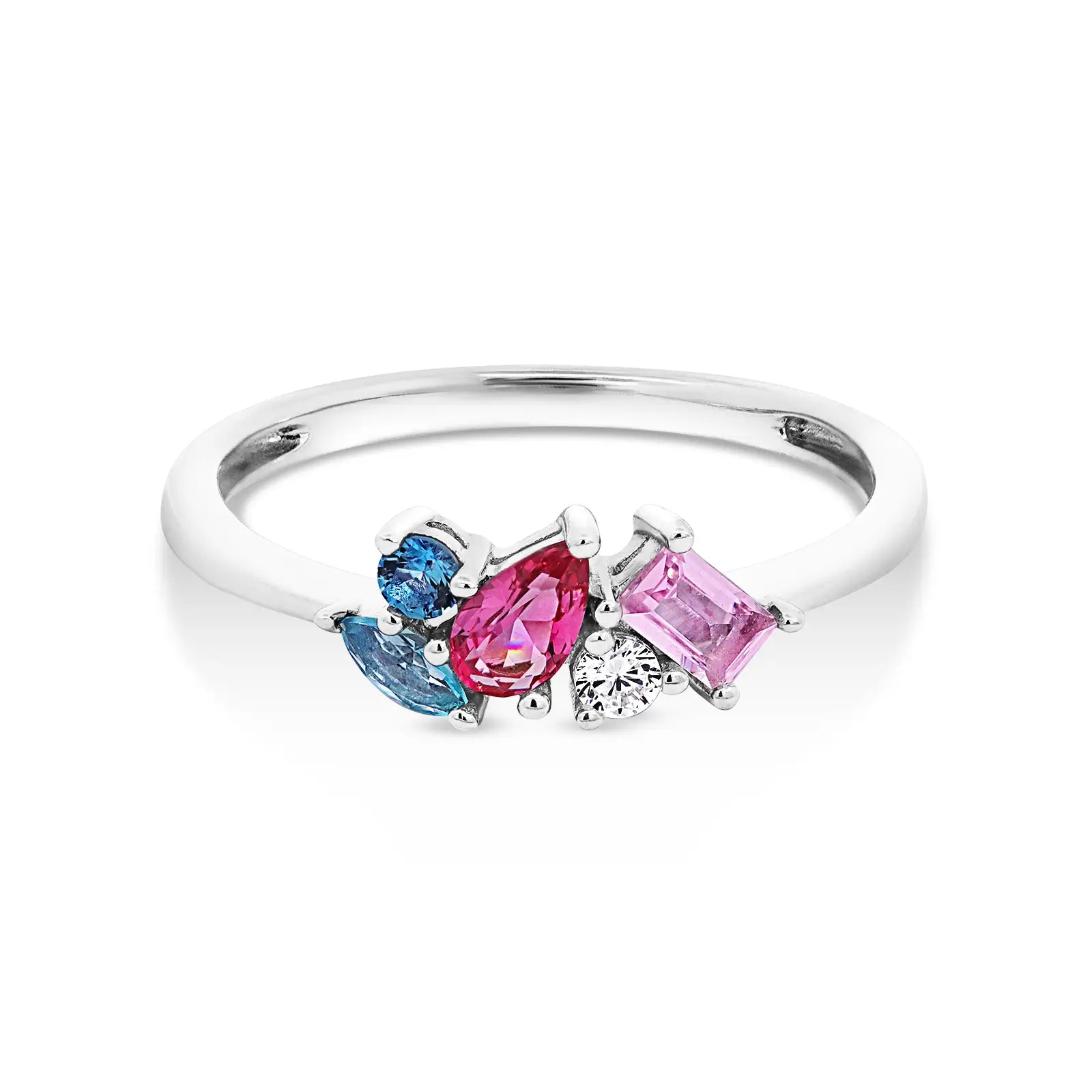 Sterling Silver Pink, White & Blue Cubic Zirconia Bundle