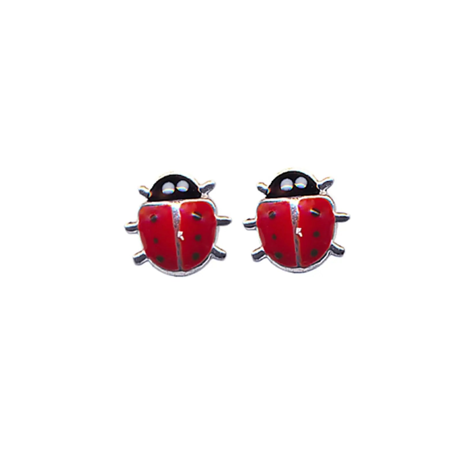 Sterling Silver Red/Black Enamel Ladybug Stud Earrings