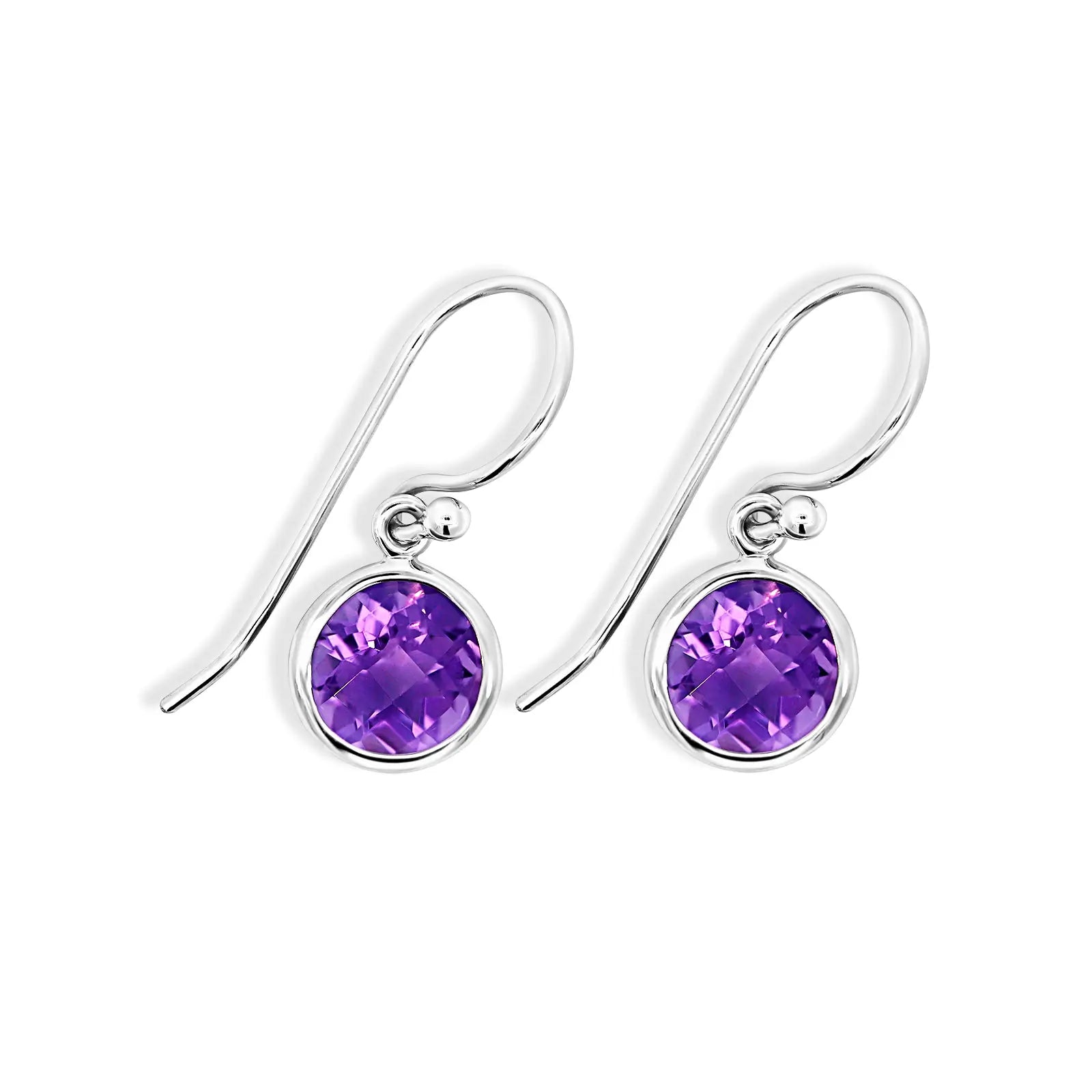 Sterling Silver Round Amethyst Bezel Set Drop Earring