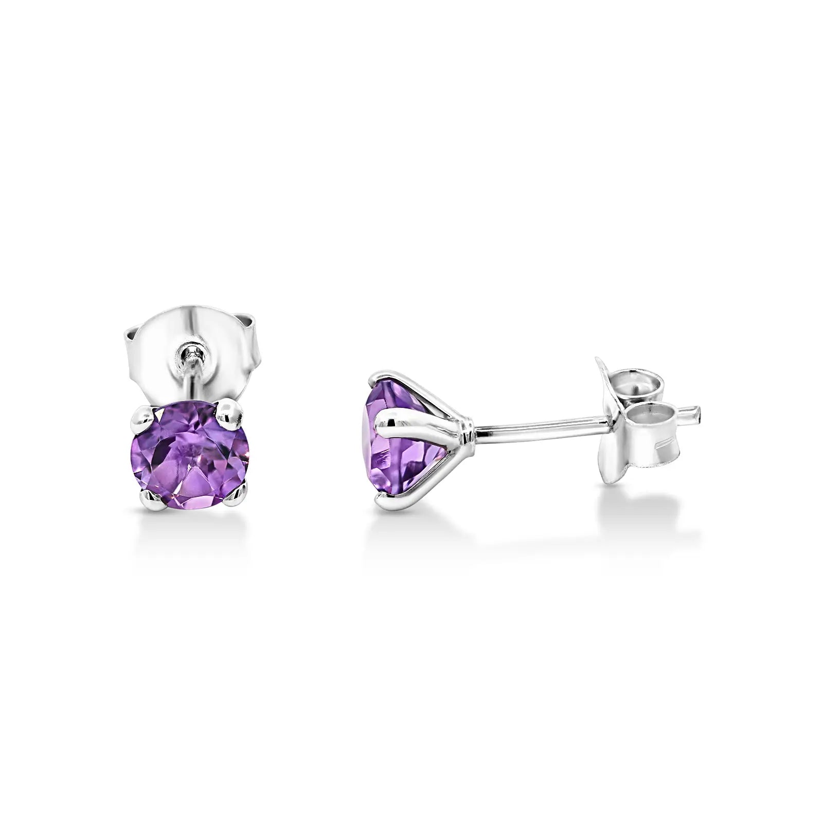 Sterling Silver Round Amethyst Stud Earrimgs