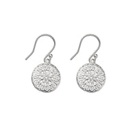 Sterling Silver Round Star And Swirl Patterned Hook Earrings