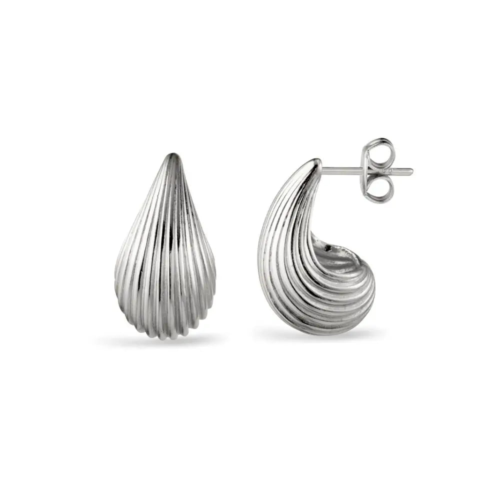 Sterling Silver Shell Detail Teardrop Stud Earrings