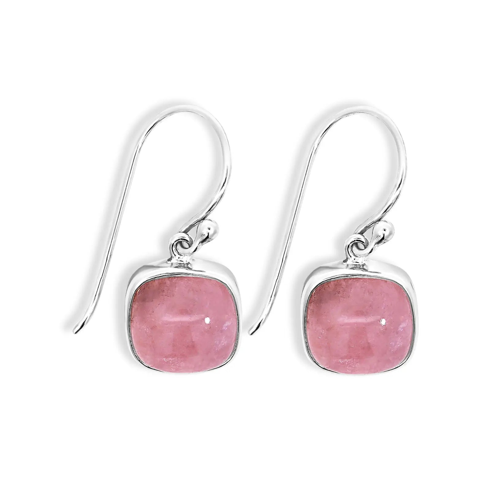 Sterling Silver Square Morganite Drop Earrings