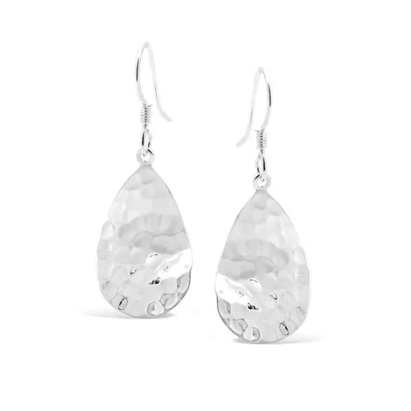 Sterling Silver Teardrop Beaten Finish Drop Earrings