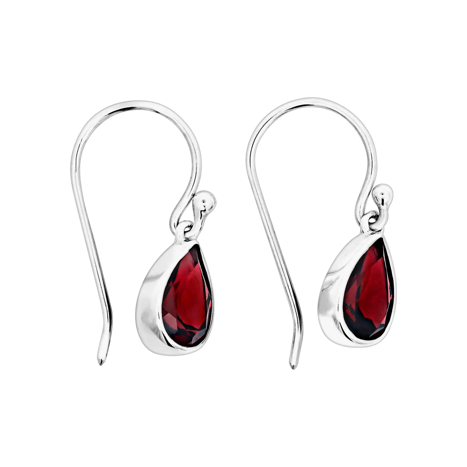 Sterling Silver Teardrop Garnet Drop Earrings