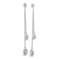 Sterling Silver Three Bezel Set Cz Double Chain Stud Earrings
