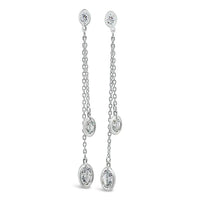 Sterling Silver Three Bezel Set Cz Double Chain Stud Earrings