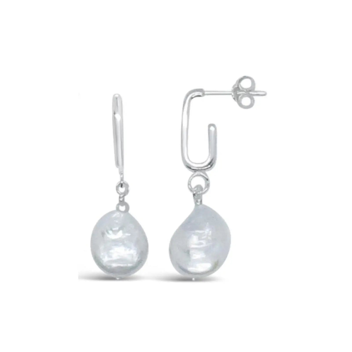 Sterling Silver U Shape Stud With Freshwater Pearl Drop
