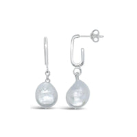 Sterling Silver U Shape Stud With Freshwater Pearl Drop