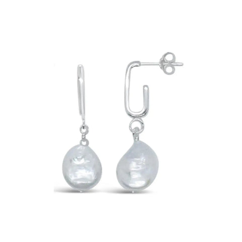 Sterling Silver U Shape Stud With Freshwater Pearl Drop